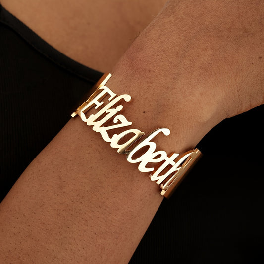 Braccialetto Personalizzato con Nome, Bangle Larga in Acciaio Inox per Donna