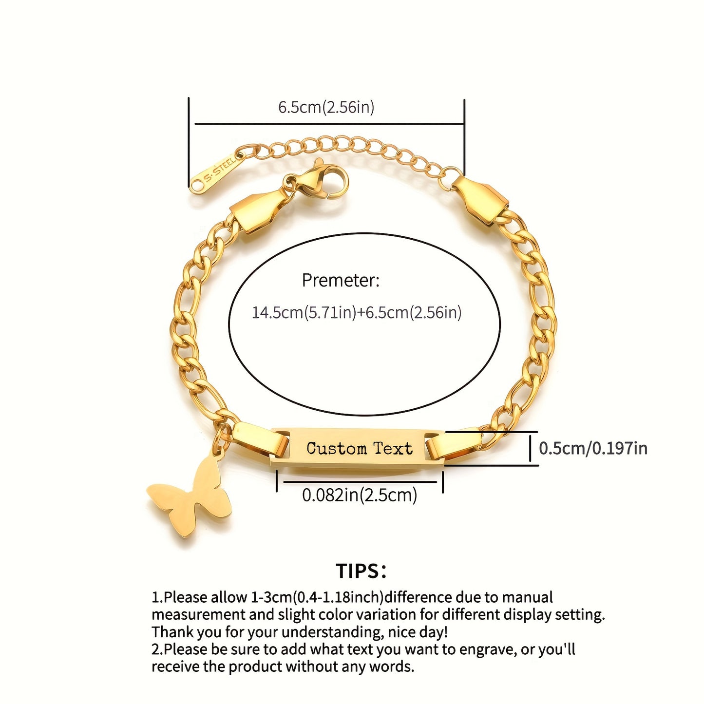 Braccialetto o Cavigliera Personalizzata Placcata Oro in Acciaio Inossidabile