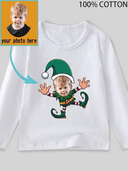 Maglietta Natalizia Elfo Personalizzata per Bambini - Manica Lunga