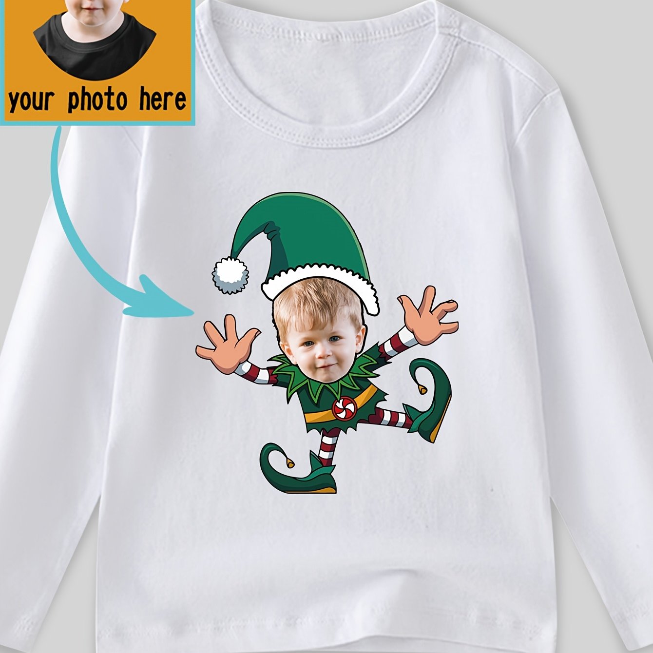 Maglietta Natalizia Elfo Personalizzata per Bambini - Manica Lunga