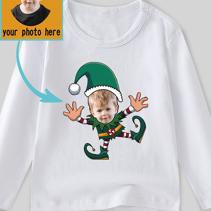 Maglietta Natalizia Elfo Personalizzata per Bambini - Manica Lunga