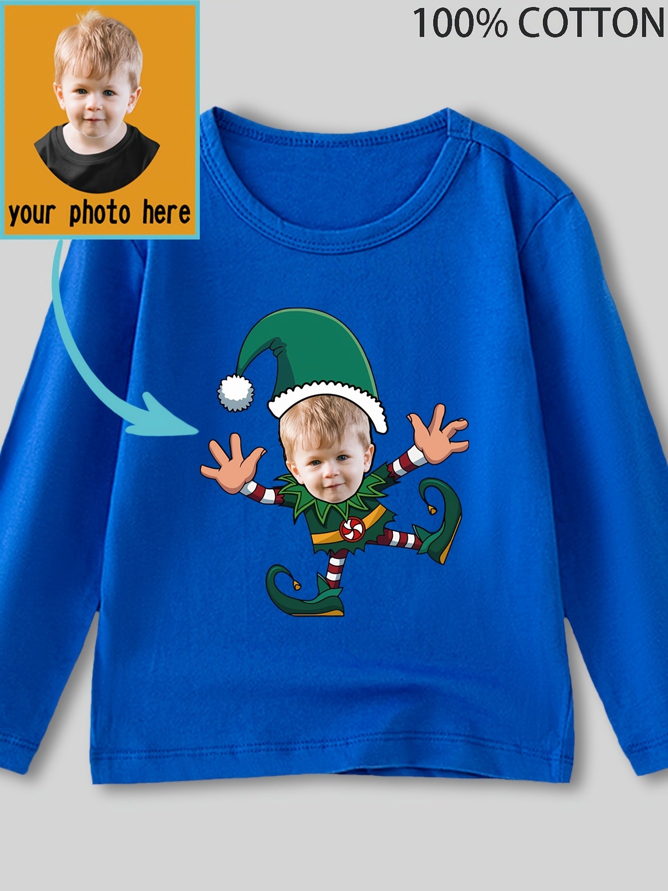 Maglietta Natalizia Elfo Personalizzata per Bambini - Manica Lunga