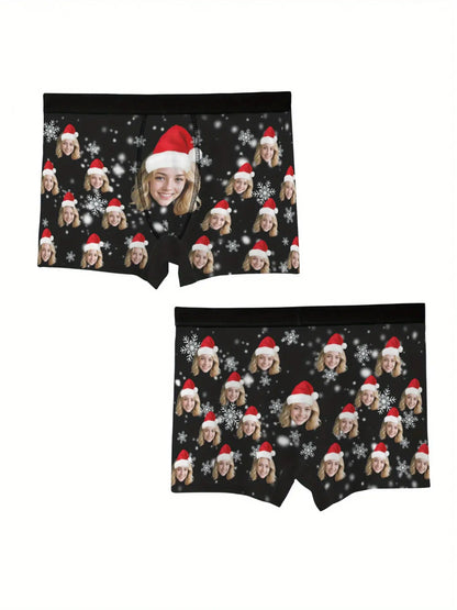 Boxer Natalizi Personalizzati Uomo con Foto e Cappello di Babbo Natale