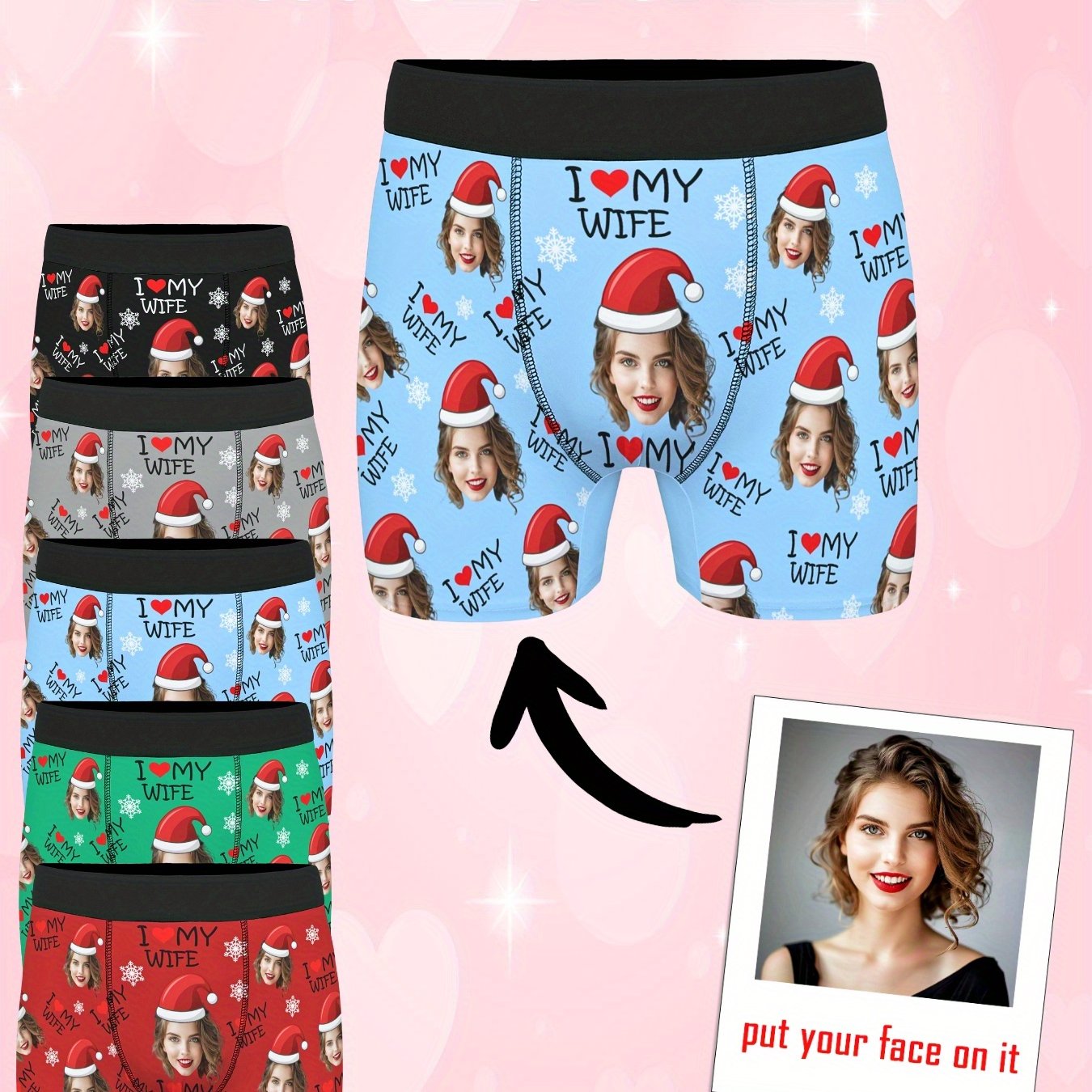 Boxer Uomo Personalizzati con Stampa Foto Cappello di Natale