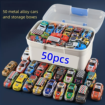 50 Pezzi Mini Auto in Lega con Scatola di Conservazione