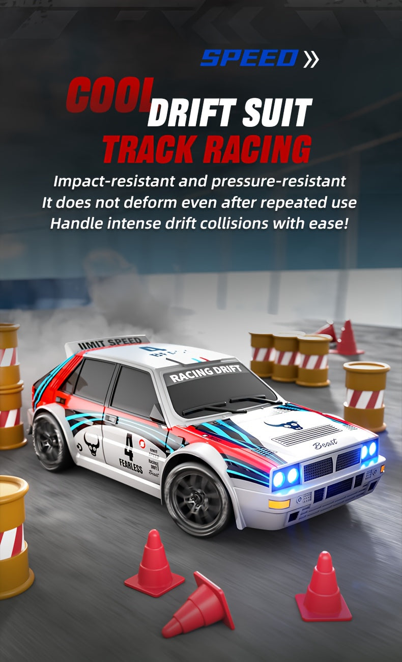 Auto RC 4WD Drift Sportiva - Design da Gara, Luci LED, Pneumatici Sostituibili, 2 Velocità, Shell in Plastica Resistente, Gioco per Adulti e Teenager, Off-Road All-Terrain, Regalo per Appassionati di Drift e Automodellismo