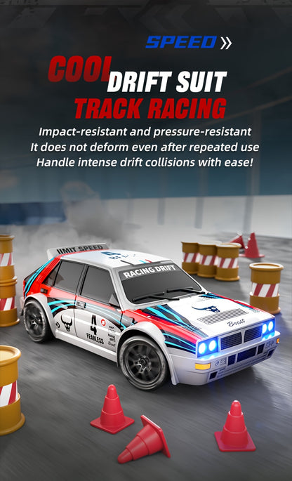 Auto RC 4WD Drift Sportiva - Design da Gara, Luci LED, Pneumatici Sostituibili, 2 Velocità, Shell in Plastica Resistente, Gioco per Adulti e Teenager, Off-Road All-Terrain, Regalo per Appassionati di Drift e Automodellismo