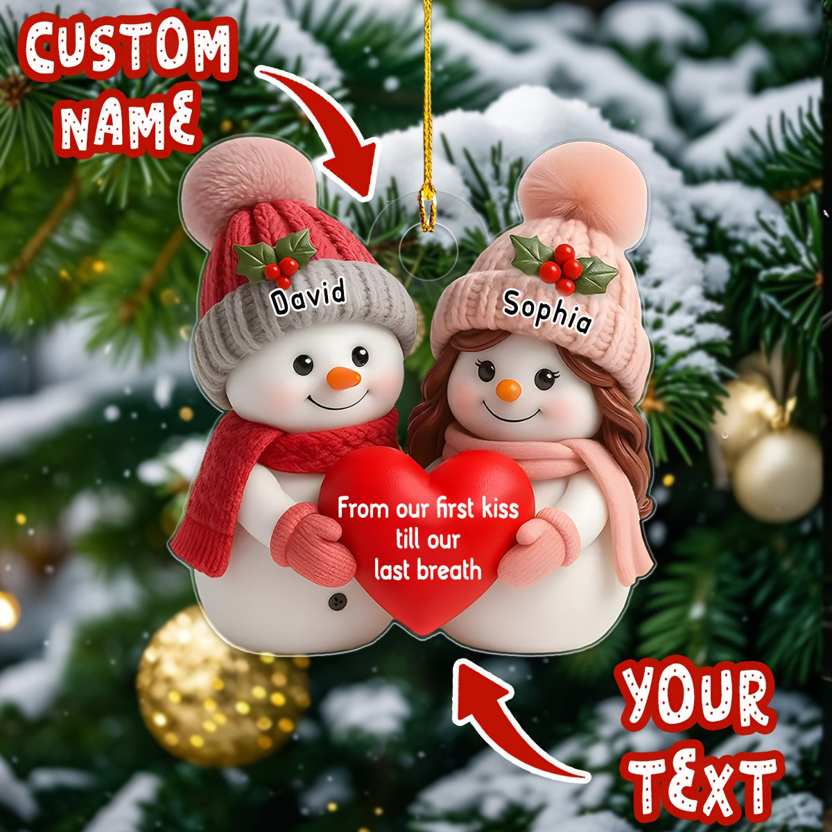 Ornamento di Natale Personalizzato - Nomi e Date della Coppia, Primo Natale Insieme, Regalo Elegante per Anniversari e Matrimonio, Decorazione Natalizia Personalizzata