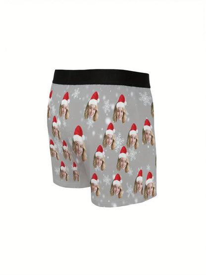 Boxer Natalizi Personalizzati Uomo con Foto e Cappello di Babbo Natale