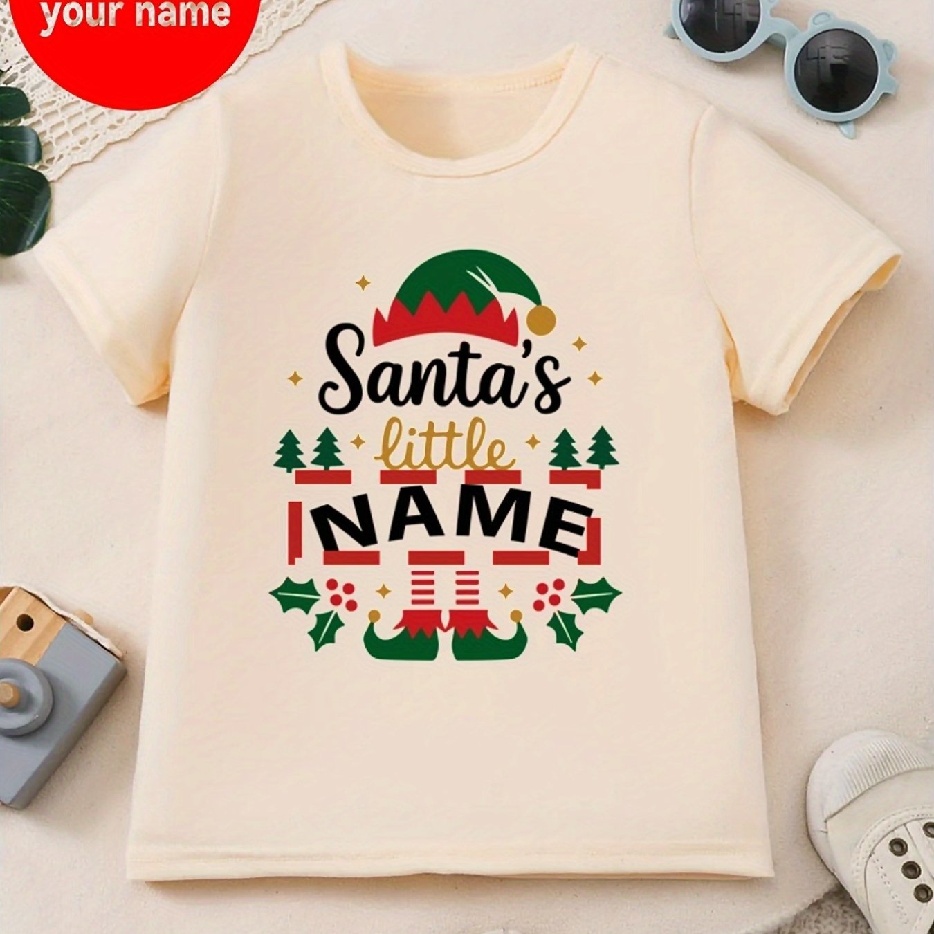 Maglietta di Natale Personalizzata per Bambini 🎅 | Con Nome - Albero e Cappello di Natale