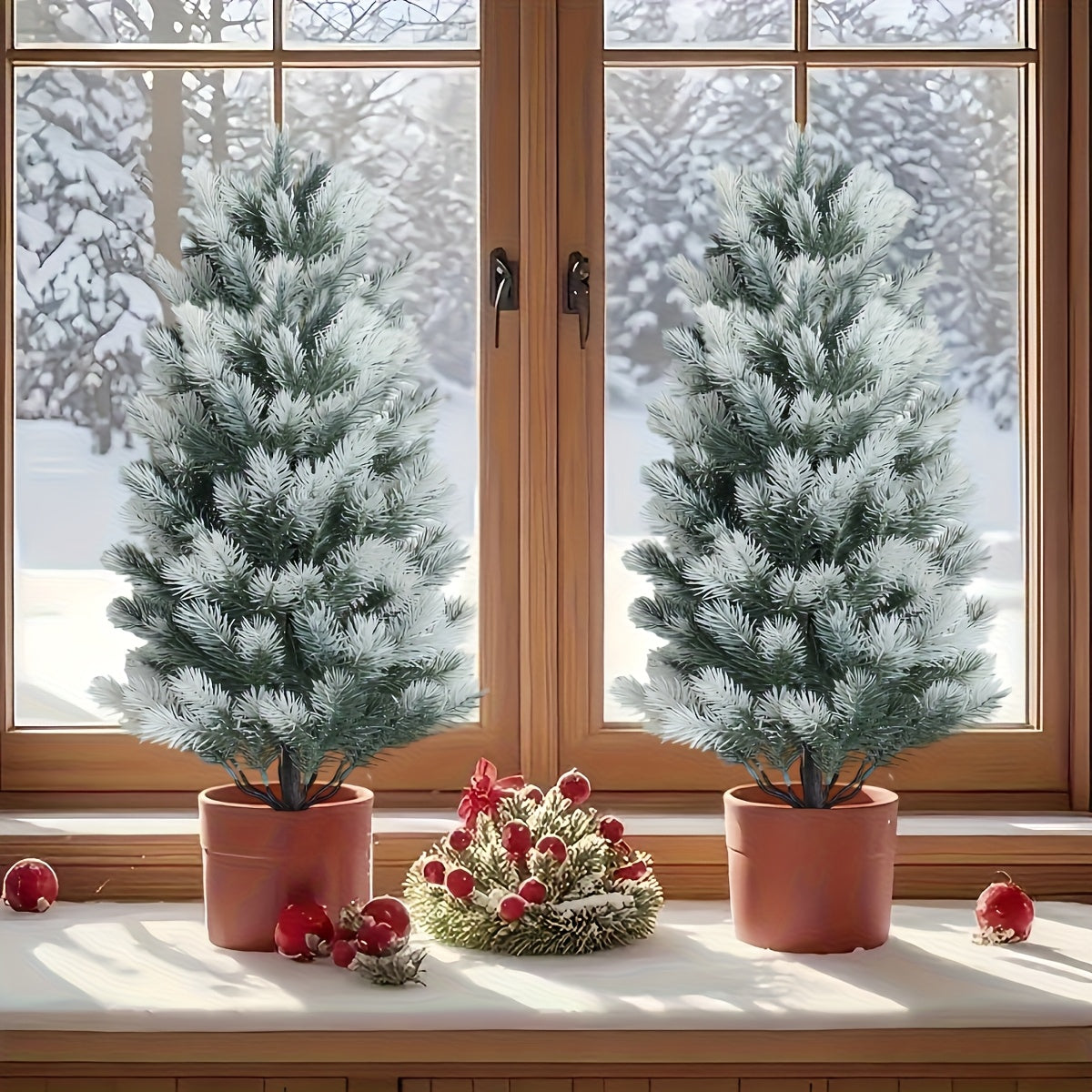 2 Alberi di Natale Artificiali con Base Nera a Spillo - Decorazione Natalizia Realistica per Interni e Esterni