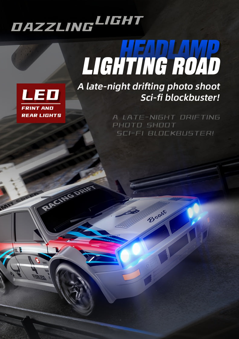Auto RC 4WD Drift Sportiva - Design da Gara, Luci LED, Pneumatici Sostituibili, 2 Velocità, Shell in Plastica Resistente, Gioco per Adulti e Teenager, Off-Road All-Terrain, Regalo per Appassionati di Drift e Automodellismo