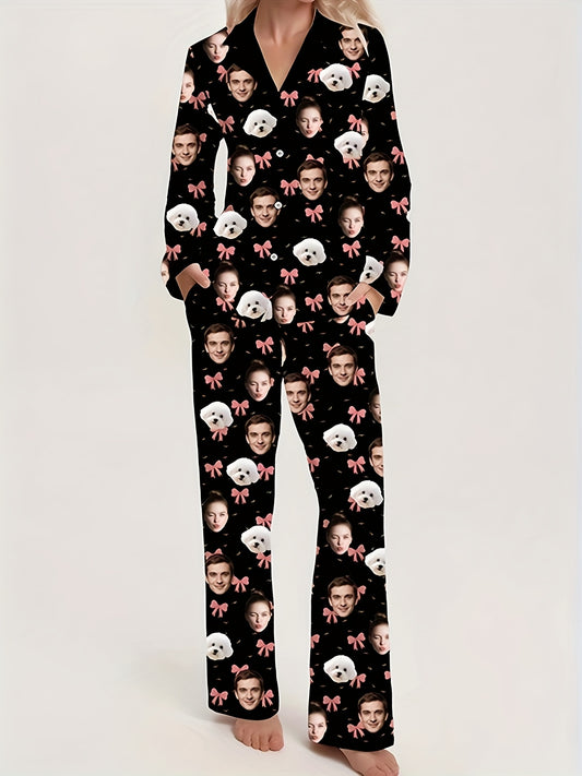 Pigiama Natalizio Personalizzato Donna con Foto del Viso – Idea Regalo Divertente e Comoda per Natale