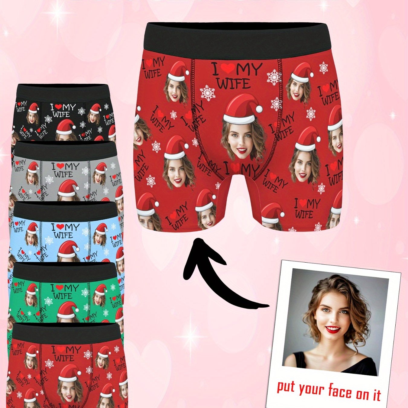 Boxer Uomo Personalizzati con Stampa Foto Cappello di Natale