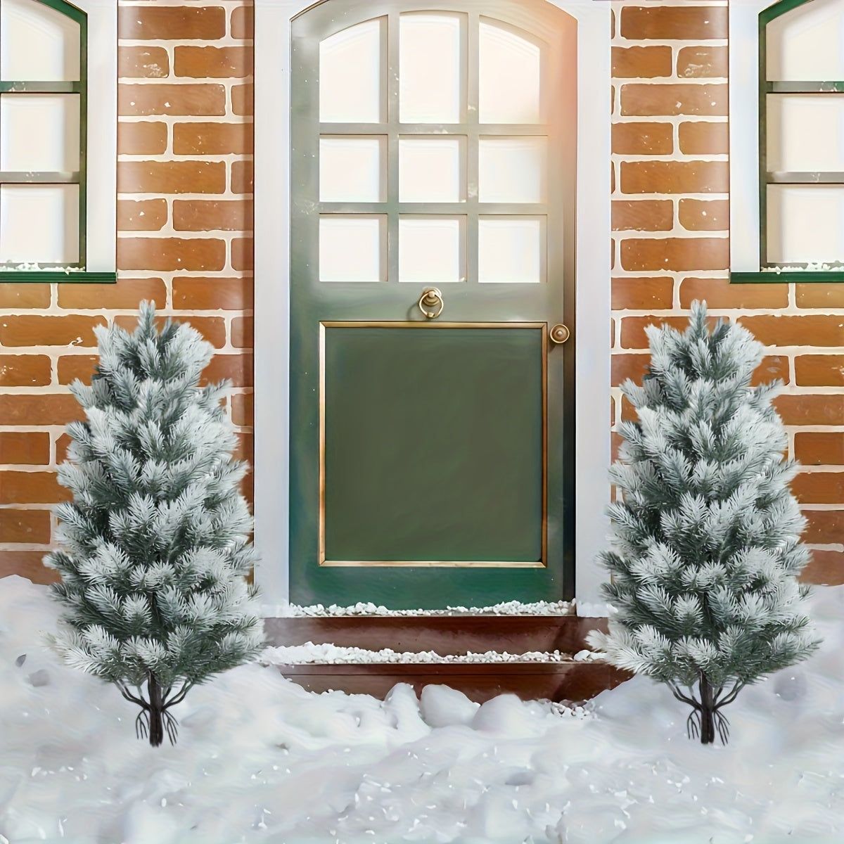 2 Alberi di Natale Artificiali con Base Nera a Spillo - Decorazione Natalizia Realistica per Interni e Esterni