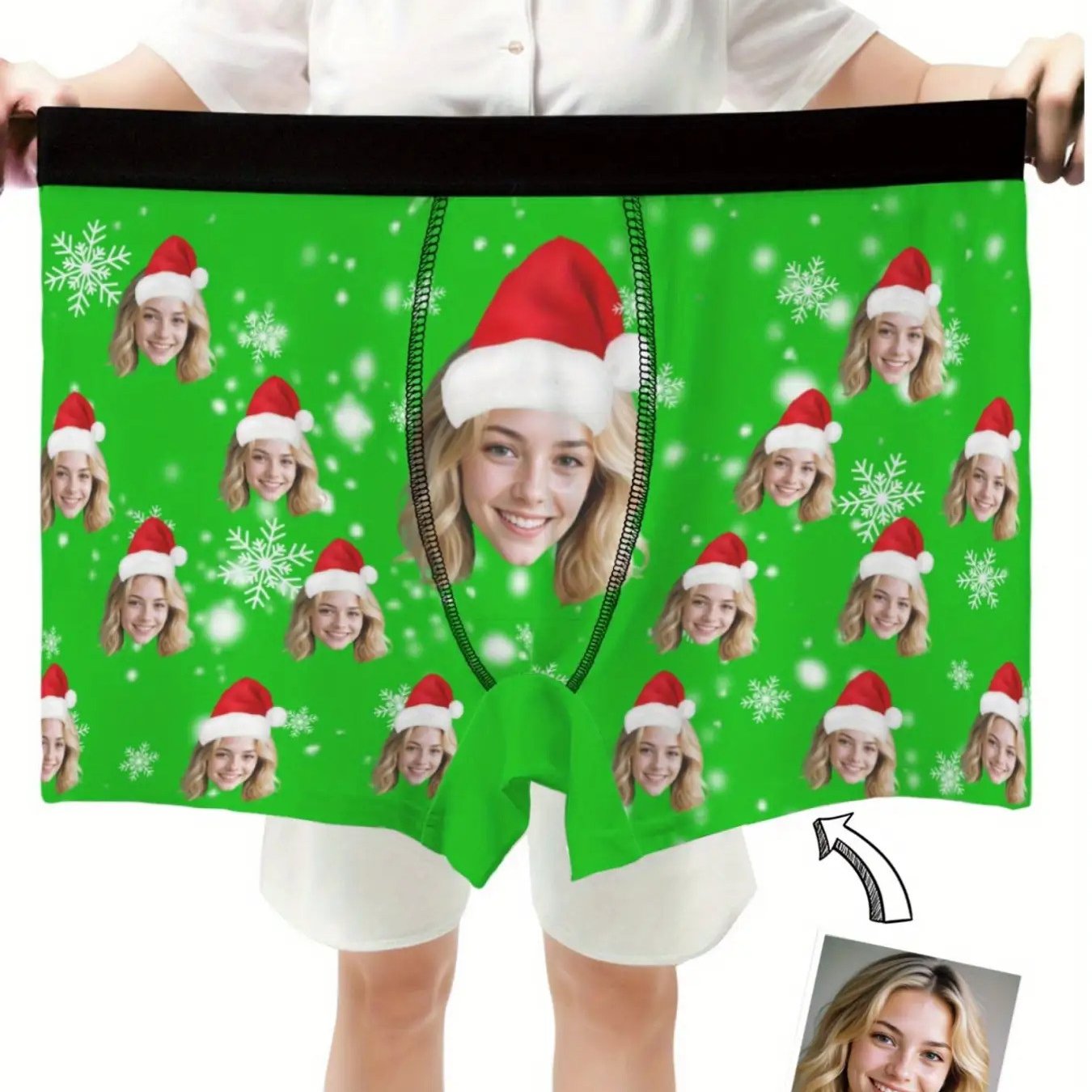 Boxer Natalizi Personalizzati Uomo con Foto e Cappello di Babbo Natale