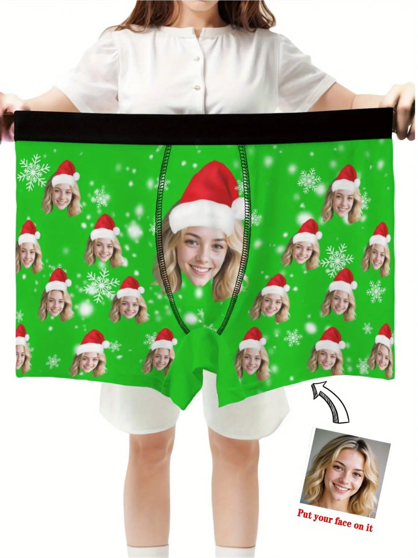 Boxer Natalizi Personalizzati Uomo con Foto e Cappello di Babbo Natale