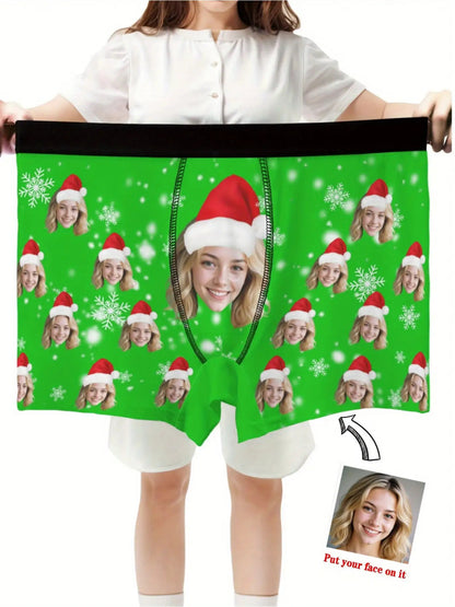 Boxer Natalizi Personalizzati Uomo con Foto e Cappello di Babbo Natale