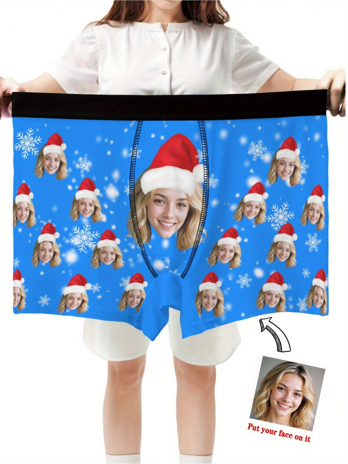 Boxer Natalizi Personalizzati Uomo con Foto e Cappello di Babbo Natale