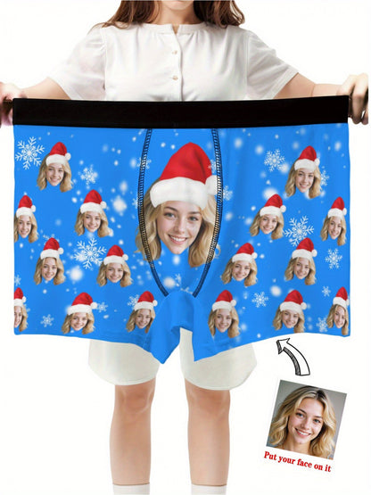 Boxer Natalizi Personalizzati Uomo con Foto e Cappello di Babbo Natale