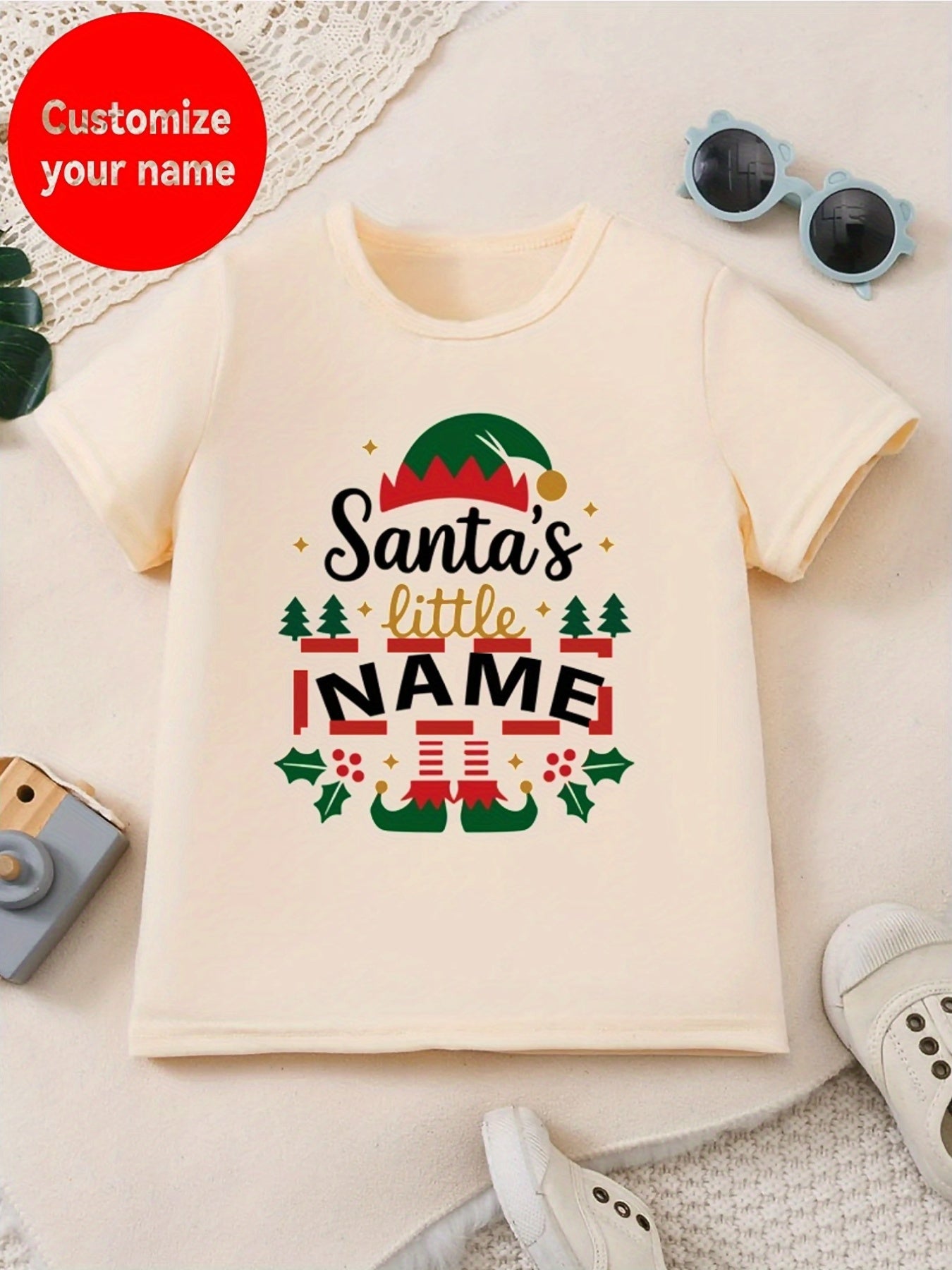 Maglietta di Natale Personalizzata per Bambini 🎅 | Con Nome - Albero e Cappello di Natale