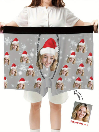 Boxer Natalizi Personalizzati Uomo con Foto e Cappello di Babbo Natale