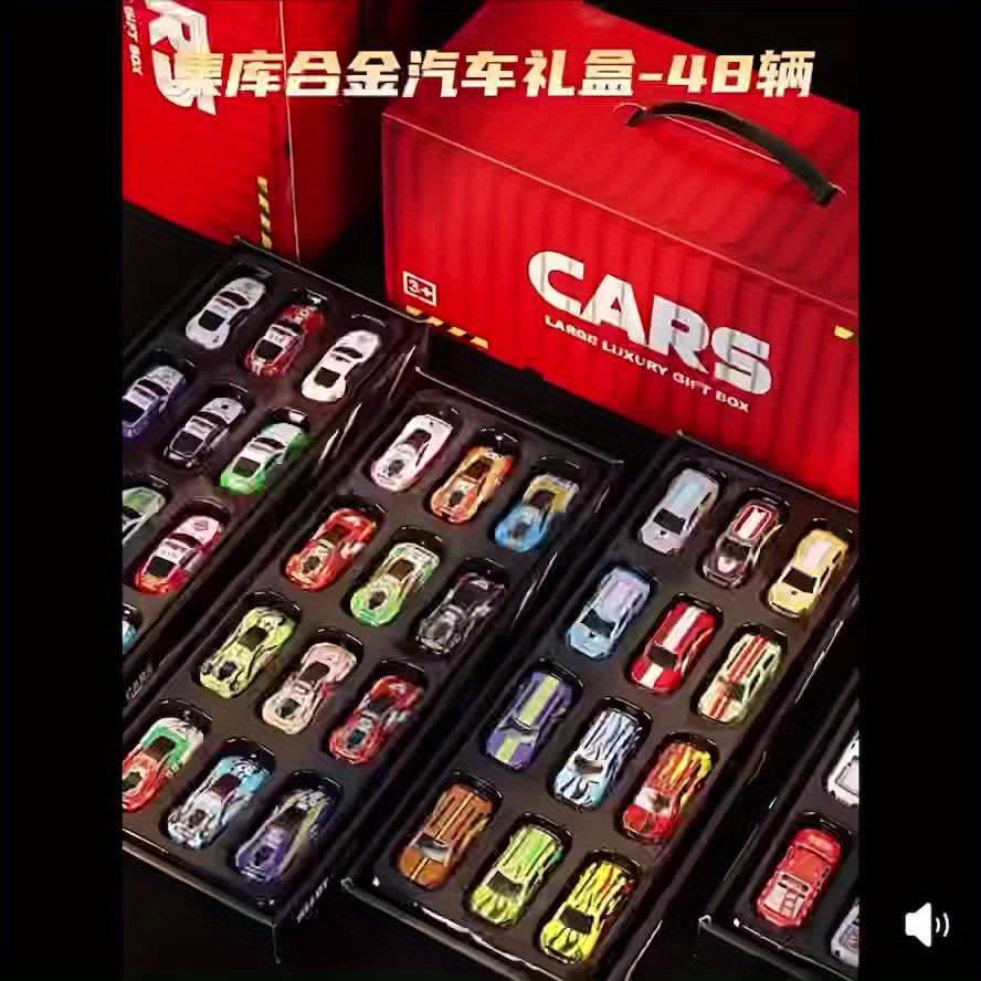 48 Pezzi Auto da Corsa in Simulazione con Edizione da Collezione, Confezione Regalo - Include Mappa, Parcheggio e Circuito con Parcheggio a 4 Piani