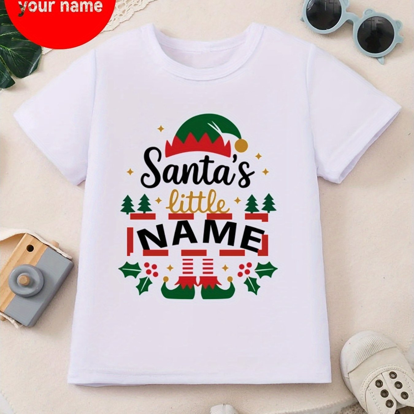 Maglietta di Natale Personalizzata per Bambini 🎅 | Con Nome - Albero e Cappello di Natale