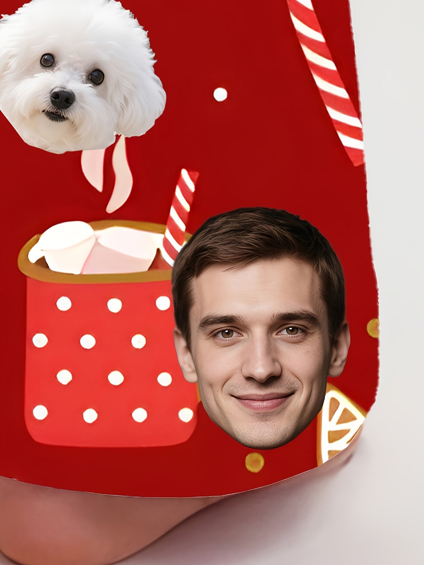 Pigiama Natalizio Personalizzato Donna – Set con Foto, Stampa Cane e Albero di Natale, Design Rosso e Bianco, Morbido e Comodo per le Feste