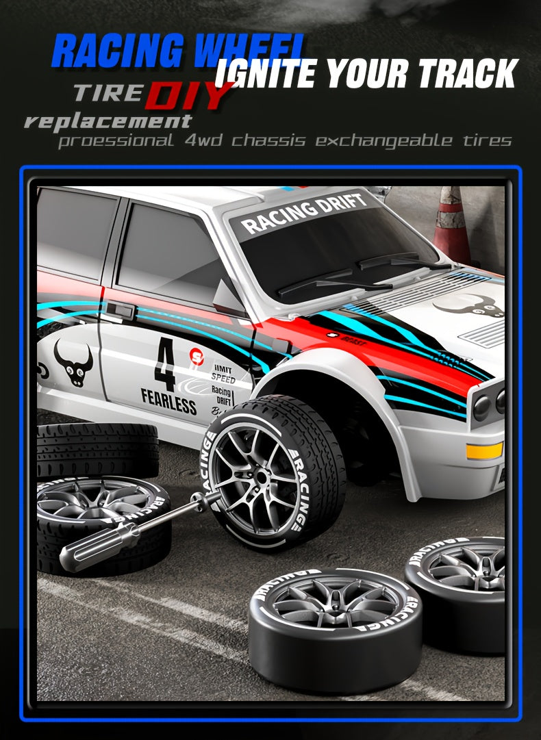 Auto RC 4WD Drift Sportiva - Design da Gara, Luci LED, Pneumatici Sostituibili, 2 Velocità, Shell in Plastica Resistente, Gioco per Adulti e Teenager, Off-Road All-Terrain, Regalo per Appassionati di Drift e Automodellismo