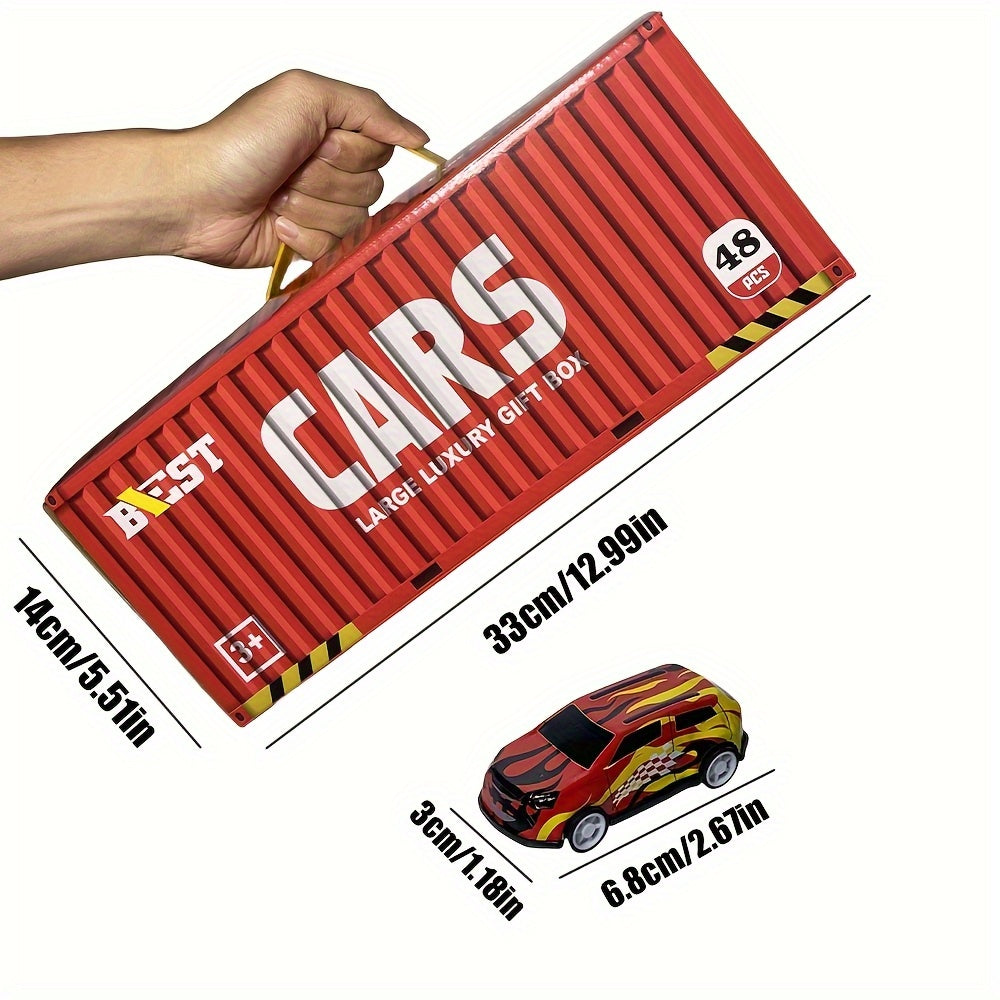 48 Pezzi Auto da Corsa in Simulazione con Edizione da Collezione, Confezione Regalo - Include Mappa, Parcheggio e Circuito con Parcheggio a 4 Piani