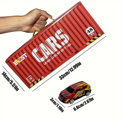 48 Pezzi Auto da Corsa in Simulazione con Edizione da Collezione, Confezione Regalo - Include Mappa, Parcheggio e Circuito con Parcheggio a 4 Piani