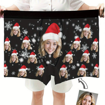 Boxer Natalizi Personalizzati Uomo con Foto e Cappello di Babbo Natale