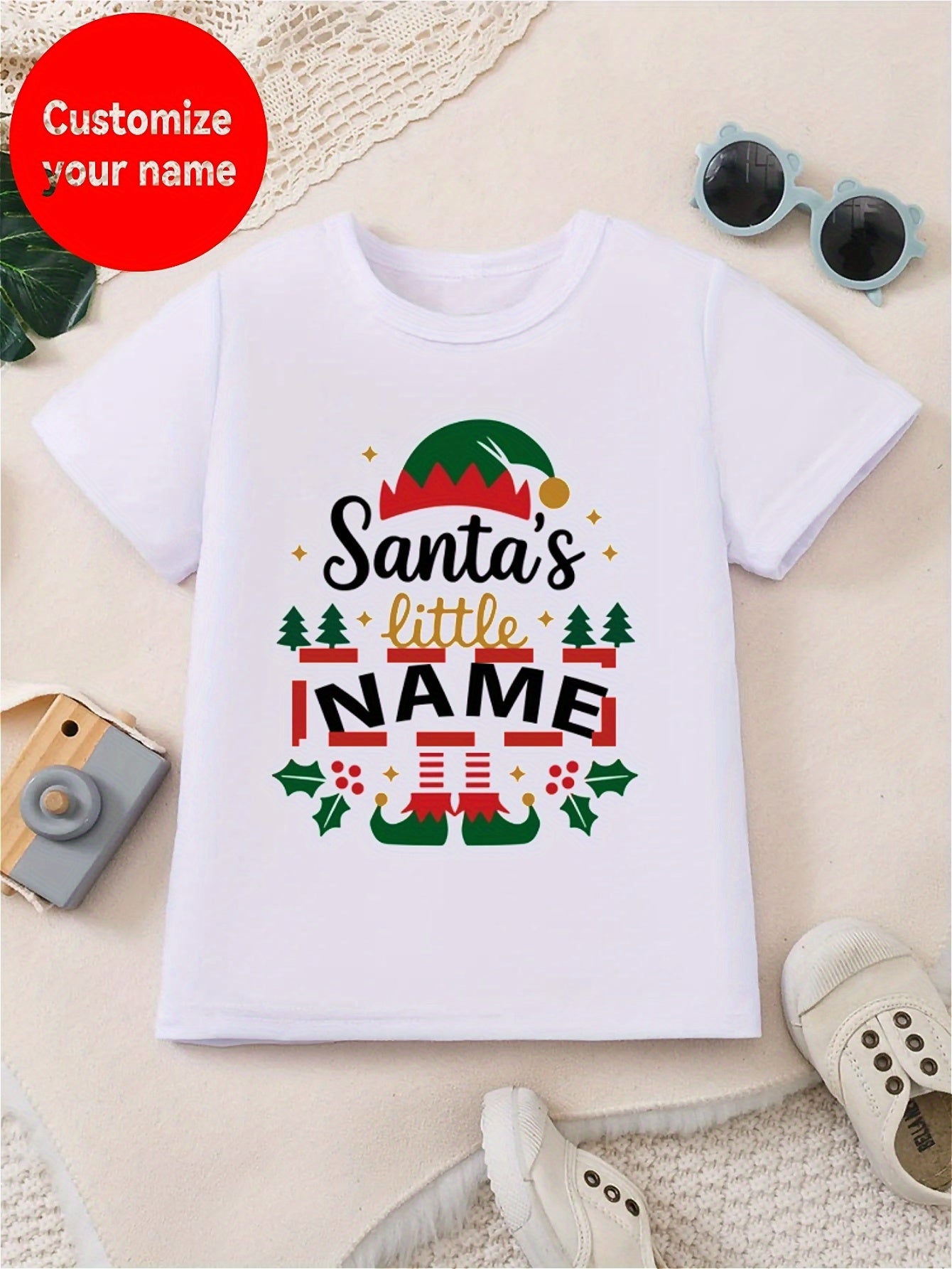 Maglietta di Natale Personalizzata per Bambini 🎅 | Con Nome - Albero e Cappello di Natale