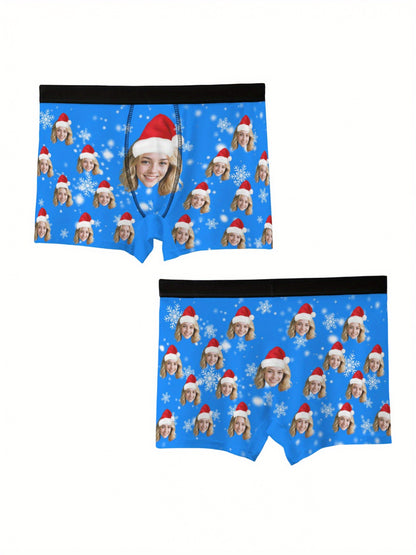 Boxer Natalizi Personalizzati Uomo con Foto e Cappello di Babbo Natale