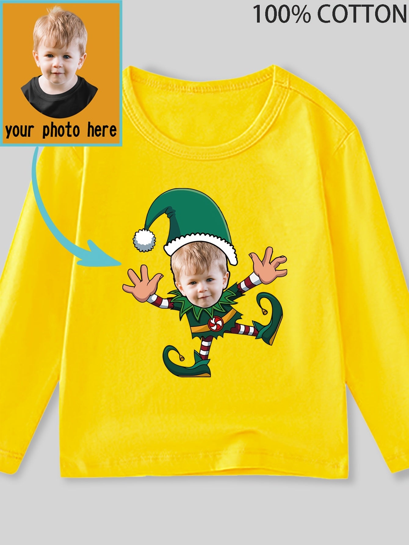 Maglietta Natalizia Elfo Personalizzata per Bambini - Manica Lunga