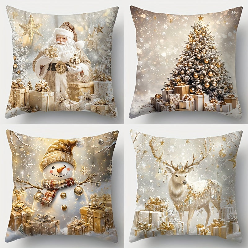Snowman Santa Elk Christmas Pillowcase Set 4pcs