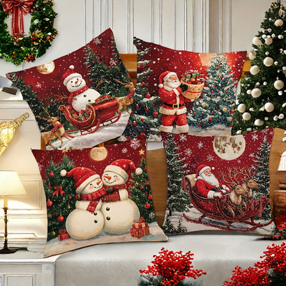 Contemporary Style Christmas Throw Cushion Covers Set of 4 HandWashable Zippered Woven Polyester Decorative Case for Sofa and Living Room Festive Holiday Prints  4501x4501 cm No Insert