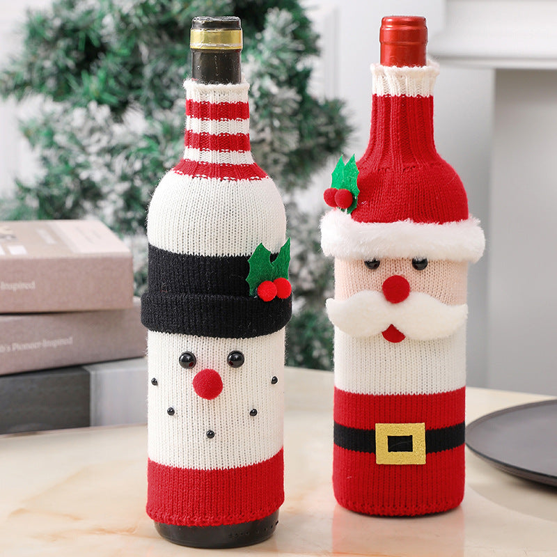 Christmas Decorations Santa Wine Bottle Cover Knitted Champagne Bottle Sleeve For Restaurant Holiday Settings Christmas Halloween Thanksgiving Day Gift Easter Gift