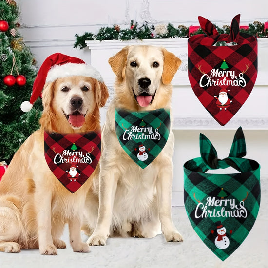 Christmas Dog Bandana with Santa Hat  Merry Christmas Lettering  Adjustable Holiday Pet Accessory for Small Medium  Large Dogs  Festive Party Decorations Plaid  Snowman Designs