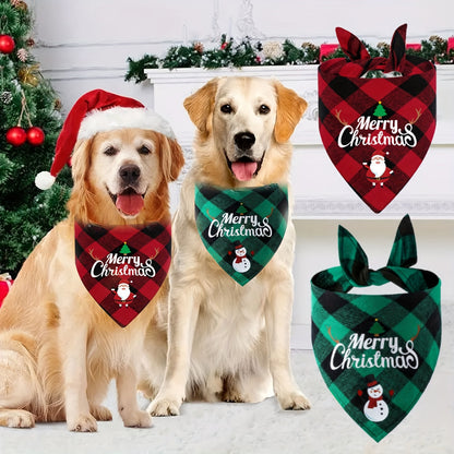 Christmas Dog Bandana with Santa Hat  Merry Christmas Lettering  Adjustable Holiday Pet Accessory for Small Medium  Large Dogs  Festive Party Decorations Plaid  Snowman Designs