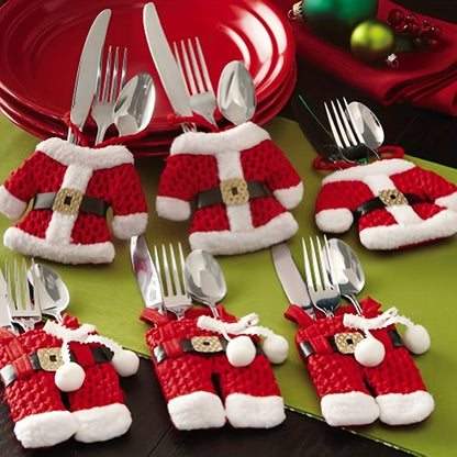 6pcs Christmas Cutlery Rack Pocket Set Santa Set Spoon Knife and Fork Bag Table Decoration Christmas Silverware Rack Pocket Tree Hanging Decoration Christmas Decoration