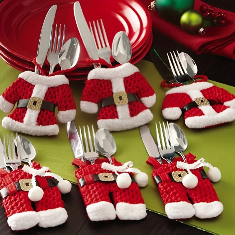 6pcs Christmas Cutlery Rack Pocket Set Santa Set Spoon Knife and Fork Bag Table Decoration Christmas Silverware Rack Pocket Tree Hanging Decoration Christmas Decoration