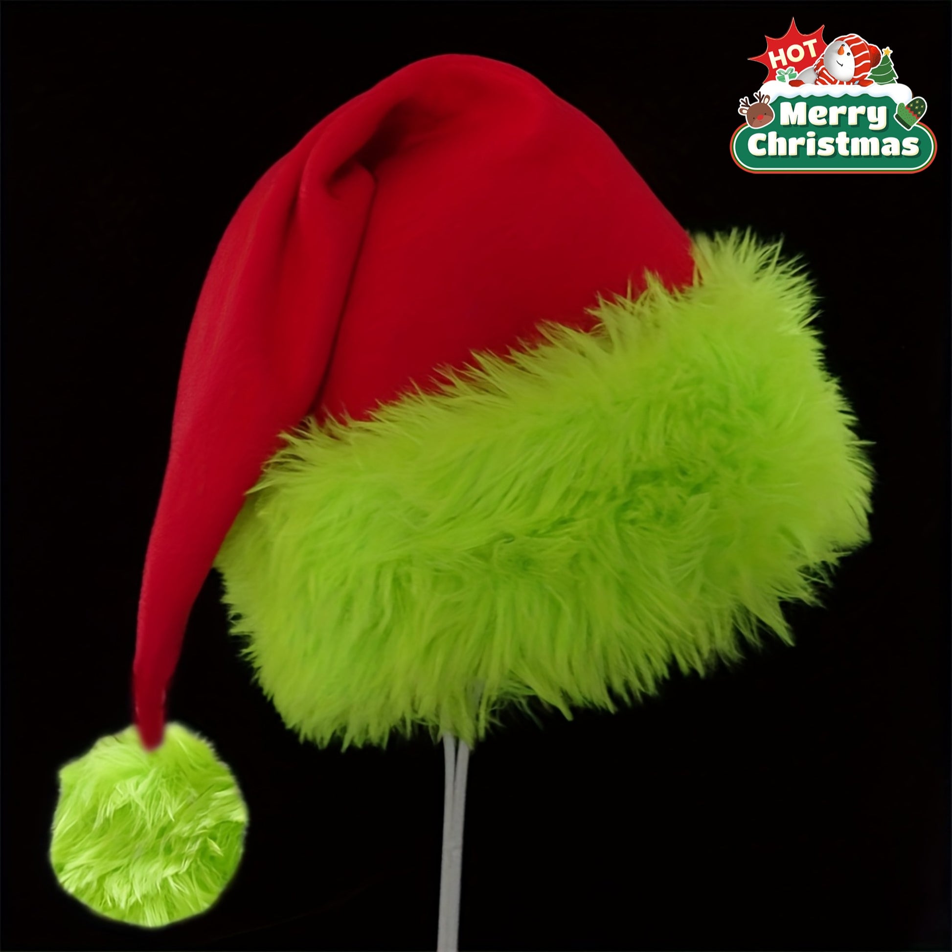 Green  Red Plush FauFurlike Christmas Tree Party Hat with White Poinsettialike PomPom  Soft for Car Tailgate Xmas Celebrations  s  Machine Washable Retro Holiday ccessory Neon LimeGloss Christmas Banner Christmas Cards Xmas Banners Deco No