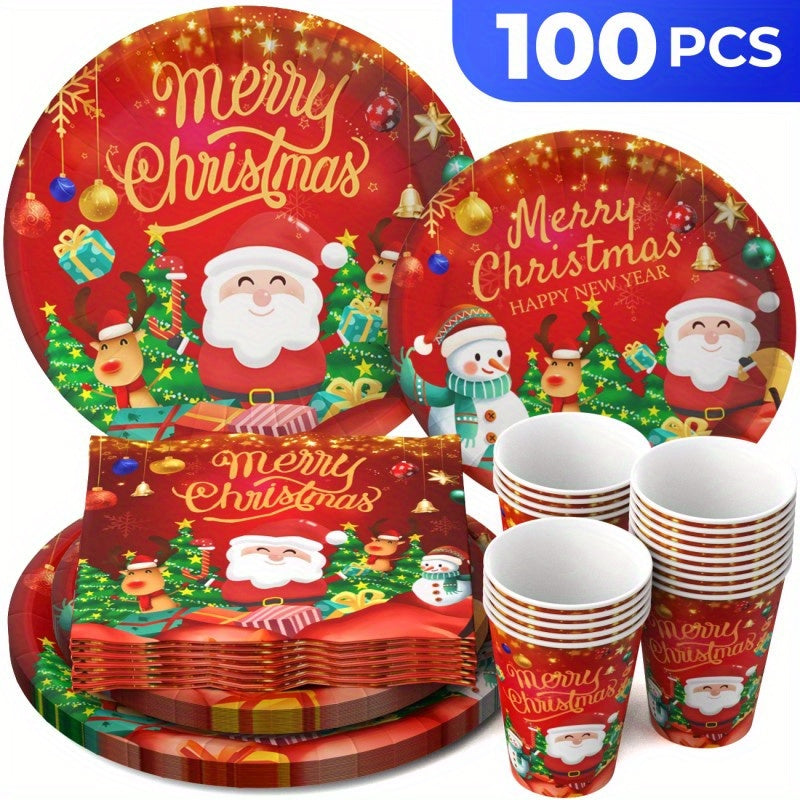 Festive Santa Christmas Party Tableware Set  100pcs