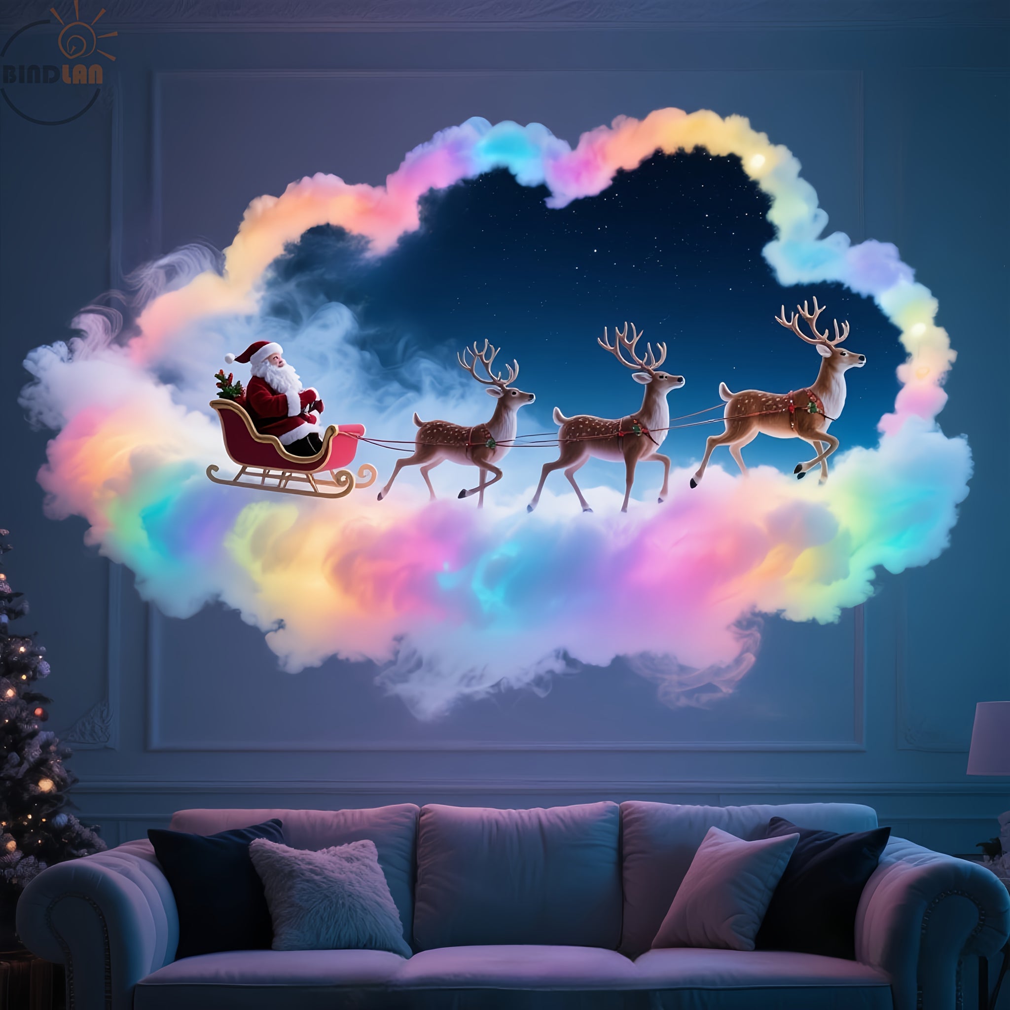 LED Novelty Light Fixtures Santa Claus Model Not IncludedMusic Sync Rhythm RGB MultiColor Changing Easy to Install DIY Thunder Cloud Light Decoration for Living Room Bedroom ChristmasHalloween