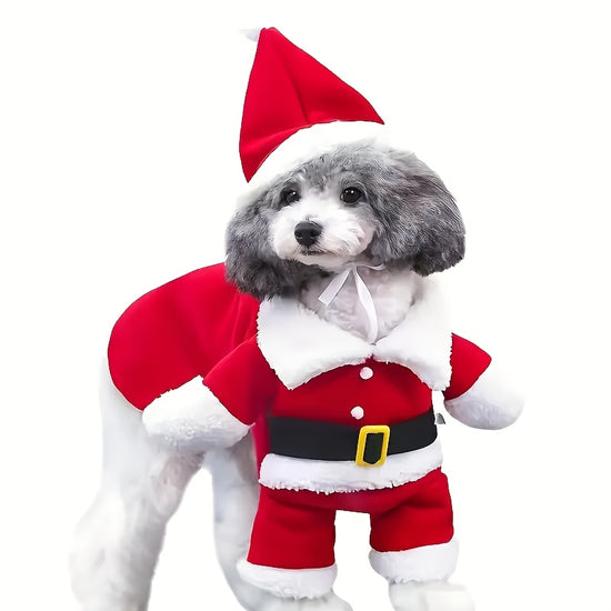 Festive Santa Claus Pet Costume Set Warm Polyester Dog Jumpsuit Woven Fabric Pullover Design with Hand Wash Only for Small Breeds AllSeason Outfit