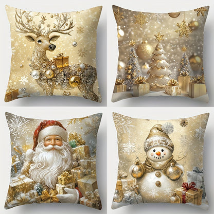 4pcs Christmas pillowcase Golden Santa Claus snowman deer Christmas tree beautiful and practical 4496 cm  4496 cm suitable for home and outdoor sofa decoration living room sofa bedroom zipper pillowcase excluding pillow core
