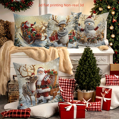 2d flat printing Nonreal 3d 4pcs Santa Claus Snowman Reindeer Print Pillow Cases Home Decor Bedroom Decor Living Room Decor pillow inserts not included
