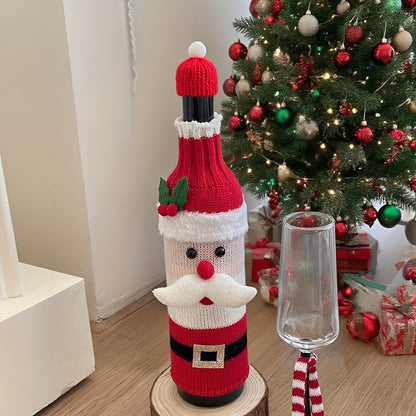 3 sets of Christmas knitted red wine bottle set beer bottle set mini Christmas hat mini scarf Santa Claus snowman reindeer knitted bottle set holiday atmosphere decoration set